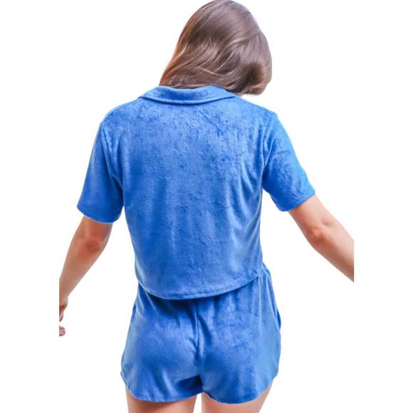 NEW SADIE & SAGE terry crop shirt in blue - Picture 3 of 4